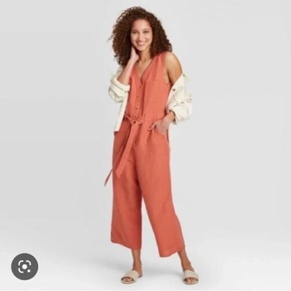 a new day women linen blend jumpsuit size small - Picture 1 of 13